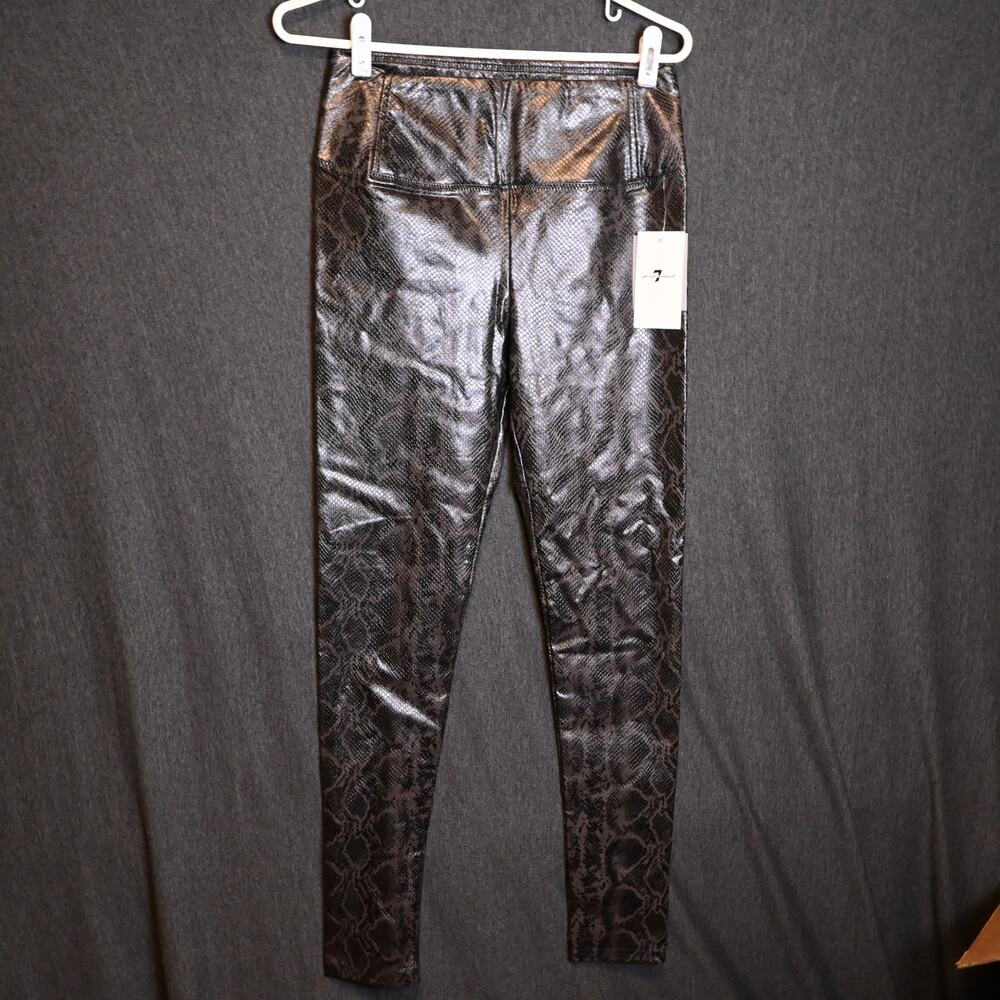 NEW 7 For All Mankind Women's S Faux Leather Snake Skin Print Black Leggings NWT